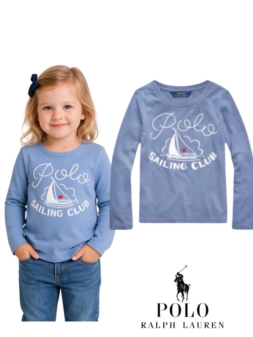 POLO RALPH LAUREN Girls Blue Sailing Club Long Sleeve Tee 2T NWT